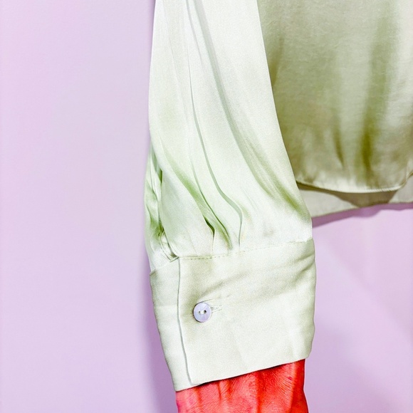 MANGO Mandarin-collar satin light green blouse - Picture 6 of 9